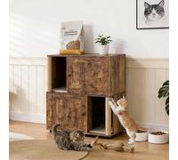 Garvee Caja de arena para gatos para 2 gatos, 80 cm de ancho x 50 cm de profundidad x 88 cm de alto, mueble de caja de arena oculta con postes rascadores y alfombrilla de doble capa, mesa auxiliar de