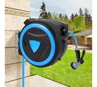 Garvee Caja de manguera XL enrollable de 78 pies (azul), diseño giratorio, incluye manguera Gardena y kit de montaje, sistema de riego versátil para jardines grandes, carrete de bobinado
