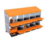 Garvee Caja De Ponederos para Gallinas - 10 Huecos de Acero Galvanizado Antióxido - Tapa Extraíble - Fácil Limpieza y Recolección De Huevos - con Posadero para Gallineros y Granjas, Naranja
