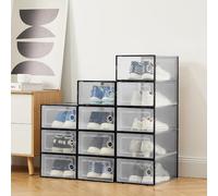 Garvee Cajas De Almacenamiento De Plástico Transparente Extragrandes (Paquete De 12) Apilables con Tapas Resistentes para Zapatillas, Juguetes, Armarios y Debajo De La Cama.