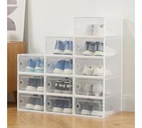 Garvee Cajas De Almacenamiento De Plástico Transparente Extragrandes (Paquete De 12) Apilables con Tapas Resistentes para Zapatillas, Juguetes, Armarios y Debajo De La Cama.