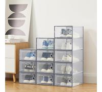 Garvee Cajas De Almacenamiento De Plástico Transparente Extragrandes (Paquete De 12) Apilables con Tapas Resistentes para Zapatillas, Juguetes, Armarios y Debajo De La Cama.