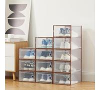 Garvee Cajas De Almacenamiento De Plástico Transparente Extragrandes (Paquete De 12) Apilables con Tapas Resistentes para Zapatillas, Juguetes, Armarios y Debajo De La Cama.