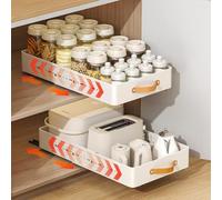 Garvee Cajón organizador de armario extraíble, estante de almacenamiento deslizante ajustable con asa, no necesita taladro, diseño frontal y trasero extensible para armario de cocina, despensa, baño