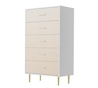 Garvee Cajonera Alta y Estrecha de 5 cajones para Dormitorio - Madera Blanca, Tiradores y Patas de Metal Dorado - Diseño Moderno - Cómoda Vertical, Mueble Organizador - Ideal para Sala, recibidor -