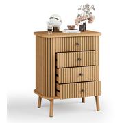 Garvee - Cajonera de ratán Estilo Bohemio con Asas de Color Negro Mate y Patas de Madera, Mesa de Noche, Almacenamiento Espacioso para Dormitorio, Sala de Estar, Entrada (Natural)