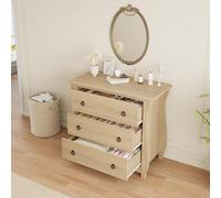 Garvee Cajonera Moderna De 3 Cajones para Comedor - Gabinete De Almacenamiento De Madera En Blanco con Tiradores De Anillo Metálico Negro - Diseño Bohemio con Patas Curvas y Detalles En Ratán