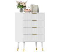 Garvee Cajonera Moderna de 4 cajones Acanalados - Gran Capacidad de Almacenamiento - Patas de Madera Maciza y Tiradores metálicos Dormitorio, Sala o Pasillo - Uso versátil - Color: