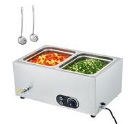 Garvee Calentador de Alimentos eléctrico Profesional - Buffet de Acero Inoxidable 1500W - 2 bandejas con Tapas - Ideal para Catering, restaurantes y Banquetes - Estación Tipo Bain Marie - 2 x 1/2 GN