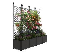 Garvee Cama de Jardín Elevada con Enrejado,4 Módulos,Jardinera Modular de Plástico Resistente,Macetero Profundo para Plantas Trepadoras, Pantalla de Privacidad para Terraza Balcón y Patio,166x41x160cm