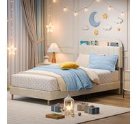 Garvee Cama Individual con cabecero con Espacio de almacenaje, Plataforma tapizada en Terciopelo para niños, Cama para niña, Listones de Madera Resistentes, silenciosa, fácil Montaje