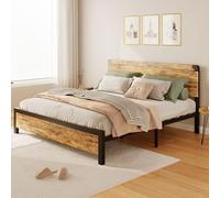 Garvee Cama Infantil King sin cajones - Cabecera de Madera, Estructura metálica Resistente - Montaje fácil, silenciosa, sin Base - Diseño rústico Vintage - New Structure drawerless Wooden Bed King