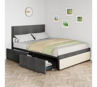 Garvee Cama Queen tapizada con cabecero y 2 cajones de Almacenamiento - Base metálica Resistente, sin somier, fácil Montaje, silenciosa, Espacios pequeños - Color: New Structure Two