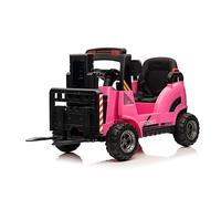 Garvee Carretilla Elevadora Eléctrica para Niños 12V con Batería Recargable 4.5Ah, Coche Eléctrico Infantil Tipo Montacargas con Techo, Vehículo De Juguete para Conducir Interior y Exterior, Rosa