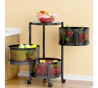 Garvee Carrito Auxiliar con Ruedas Giratorias 360º - Verdulero Cocina Versátil y Frutero con Ruedas para Cocina, Baño y Salón - Cestas Extraíbles y Estructura Robusta, Negro (3 Pisos)