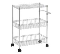 GARVEE Carrito Auxiliar de Cocina con Ruedas de Hierro 3 Niveles Plateado | Trolley versátil verdulero con estante ajustable, cesta extraible, malla M, asa curva, frenos de seguridad y montaje facil