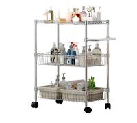 Garvee - Carrito Enrollable con 3 estantes de Metal con cestas - Mesa de Almacenamiento móvil con Ruedas para Cocina, baño y Oficina