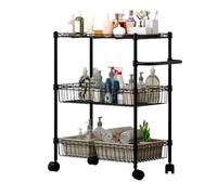 Garvee - Carrito Enrollable con 3 estantes de Metal con cestas - Mesa de Almacenamiento móvil con Ruedas para Cocina, baño y Oficina