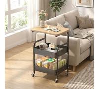 Garvee Carrito Multiusos Móvil De 3 Niveles con Tablero De Madera De Nogal, Estructura De Metal Resistente, 2 Ruedas Bloqueables, Organizador De Almacenamiento Multiusos