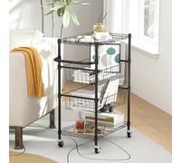 Garvee - Carro de Almacenamiento Enrollable con 4 estantes con Pisos y cestas Ajustables, móvil, Resistente y multifunción para Cocina, Cuarto de baño, lavadero (Negro)