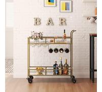 Garvee Carro De Bar Portátil De 2 Niveles con Ruedas y Estantes Espejados - Soporte para Copas y Botellas - Diseño Compacto Moderno para Sala, Cocina o Fiestas