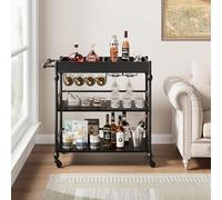 Garvee Carro de Bar Vintage de 3 Niveles con Ruedas - Estante para vinos, Soporte para Copas, Bandeja extraíble - Mueble Auxiliar metálico para Cocina, Comedor o Sala - Almacenamiento y Ruedas