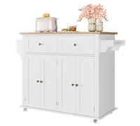 Garvee Carro de Cocina con encimera de Madera Maciza - Mesa portátil con Ruedas, cajón, Armario, Estante de Especias y toallero - Organización Multifuncional - Color Blanco
