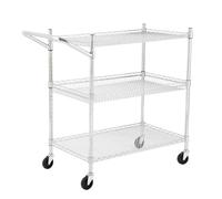 Garvee Carro De Metal Resistente: Carro De Servicio Industrial De 3 Niveles con Estantes De Alambre, para Oficina, Cocina, Almacenamiento y Transporte, Cromado, 75 x 45 x 93 Cm, Asa Resistente