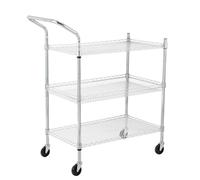 Garvee Carro De Metal Resistente: Carro De Servicio Industrial De 3 Niveles con Estantes De Alambre, para Oficina, Cocina, Almacenamiento y Transporte, Cromado, 75 x 45 x 93 Cm, Asa Resistente