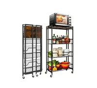 Garvee Carro Estante de Cocina de 4 Niveles Plegable - con Ruedas Bloqueables y Estantes Removibles - Soporta 45 kg, Sin Montaje, Multifuncional Cocina, Despensa, Oficina O Baño -