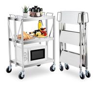 Garvee Carro Plegable de Acero Inoxidable 3 Niveles, Carrito Multiusos con Ruedas con Freno, Carro de Servicio Compacto para Cocina, Almacén, Oficina y Restaurante