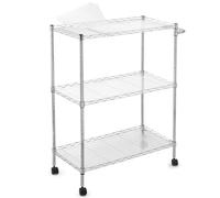 Garvee Carro utilitario de Cocina 3 Niveles de Acero Inoxidable - Estantes Ajustables - Ruedas Resistentes - Cesta Profunda 80mm - Soporta hasta 300 kg - Mango Curvo y 6 Ganchos - Organización para