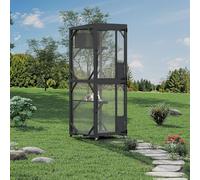 Garvee - Casita grande para gatos con 4 ruedas para gatos y gatos, con seguridad multinivel, fácil acceso a la puerta doble, apto para varios gatos o gatitos, ideal para patio o jardín