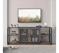 Garvee Centro de Entretenimiento Industrial y rústico para TV 65-80'' - Puertas de Malla y estanterías de Almacenamiento - Estructura metálica sólida - Consola para Sala o Dormitorio - Gris Claro