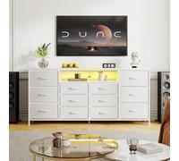 Garvee Centro de Entretenimiento Moderno para TV 65-75'' - 12 cajones de Tela, estación de Carga, Luces LED, estantes Abiertos, Estructura metálica Resistente - Mueble para Dormitorio, Sala o Armario