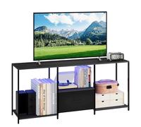 Garvee Centro de Entretenimiento Moderno para TV hasta 55'' - Luces LED con 12 Modos, estanterías Abiertas, cajón de Tela - Consola Negra para Sala, Dormitorio y Sala de Juegos - Almacenamiento