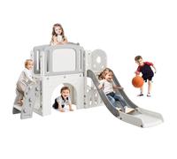 Garvee Centro de Juegos 8 en 1 para niños - Tobogán, Escalera, túnel, telescopio, Canasta de Baloncesto, Pizarra y Espacio de almacenaje - Parque Infantil Interior/Exterior, para jardín o Patio -