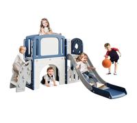 Garvee Centro de Juegos 8 en 1 para niños - Tobogán, Escalera, túnel, telescopio, Canasta de Baloncesto, Pizarra y Espacio de almacenaje - Parque Infantil Interior/Exterior - Color Azul