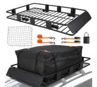 Garvee Cesta Portaequipajes de Techo 160x100x15 cm Acero Q235 Galvanizado Capacidad 100 kg Incluye Bolsa Impermeable Red de Carga 2 Pares de Tensores y Candado Compatible con SUV y Camioneta Negro