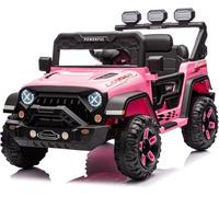 Garvee Coche Eléctrico para Niños 12V - Carro Electrico Infantil con Mando Remoto 2,4G, Música, Arranque Suave y Cinturón, Luces y Música, 3-6 Años, Rosa