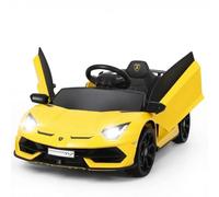 Garvee Coche Electrico para Niños - Autorizado Oficial Lamborghini,Material Ecológico,Motor Doble Potente 12V, Puertas Hidráulicas,Control Remoto 2.4G,Vel.Máx.4 KM/h,Luces,Música y Bocina,Amarillo