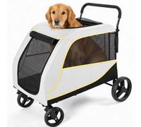 Garvee Cochecito para perros, cochecito para mascotas de 4 ruedas, fácil de plegar, doble entrada, resistente, cochecito para mascotas, cochecito plegable con frenos, para razas medianas y grandes