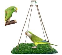 Garvee Columpio para pájaros de hierba con alfombra redonda - Hamaca colgante de cuerda ajustable y gancho - Juguete de búsqueda de alimentos para periquitos, inseparables, cócteles - Variante