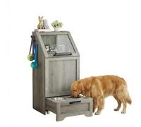 Garvee Comedero para Perros con Armario y comederos elevados. Armario para Comida para Perros, Organizador de Comida para Mascotas con Tapa abatible y Ruedas para la Sala de Estar y la Cocina.