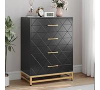 Garvee Cómoda 4 Cajones Alta, Panel Triangular, MDF Hierro, 92 cm, Negro