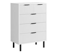Garvee Cómoda Alta De 5 Cajones Acanalados, Mueble Auxiliar Moderno con Estructura De Madera y Patas Metálicas, Amplia Capacidad De Almacenamiento para Recibidor, Pasillo, Dormitorio o Sala