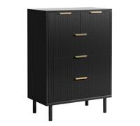 Garvee Cómoda Alta De 5 Cajones Acanalados, Mueble Auxiliar Moderno con Estructura De Madera y Patas Metálicas, Amplia Capacidad De Almacenamiento para Recibidor, Pasillo, Dormitorio o Sala