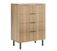 Garvee Cómoda Alta De 5 Cajones Acanalados, Mueble Auxiliar Moderno con Estructura De Madera y Patas Metálicas, Amplia Capacidad De Almacenamiento para Recibidor, Pasillo, Dormitorio o Sala