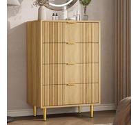 Garvee Cómoda Alta Moderna para Dormitorio - Diseño Acanalado En Madera con Tiradores Metálicos - Ahorra Espacio, Ideal para Ropa y Almacenamiento En Recámara, Salón u Oficina