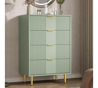 Garvee Cómoda Alta Moderna para Dormitorio - Diseño Acanalado En Madera con Tiradores Metálicos - Ahorra Espacio, Ideal para Ropa y Almacenamiento En Recámara, Salón u Oficina